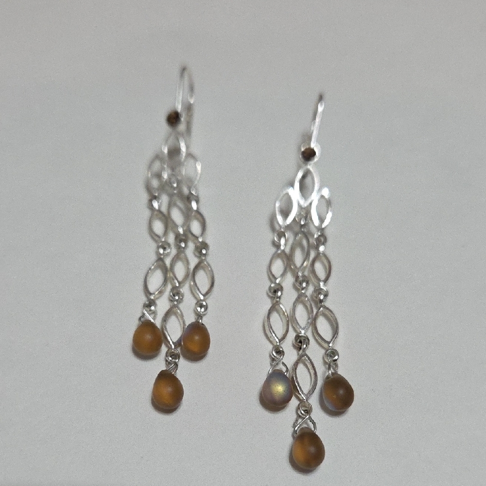 Source Unknown Silver and Brown Dangle Earrings